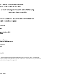 Tagesaktuelle Liste Untersuchungsverfahren nach ISO 15189